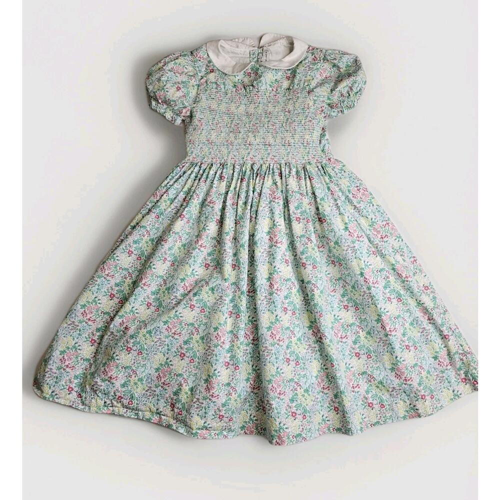 Janie & Jack Girls Spring Floral Smocked Peter Pan Collar Dress 6 Cottagecore